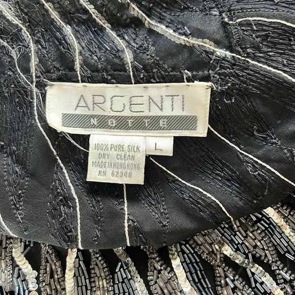 Vintage 80’s Argenti 100% Pure Silk Black Sequin & Beads Black & Silver Blouse - Picture 6 of 6